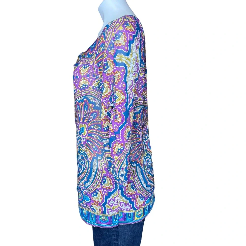 3/$20 NICOLE BY NICOLE MILLER Blouse Paisley Mandala Print 3/4 Sleeve Top Medium